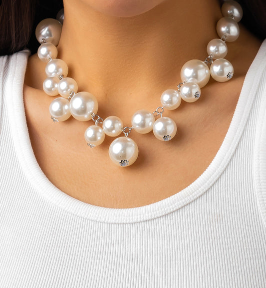 Chunky Faux Pearl Bib Statement Necklace