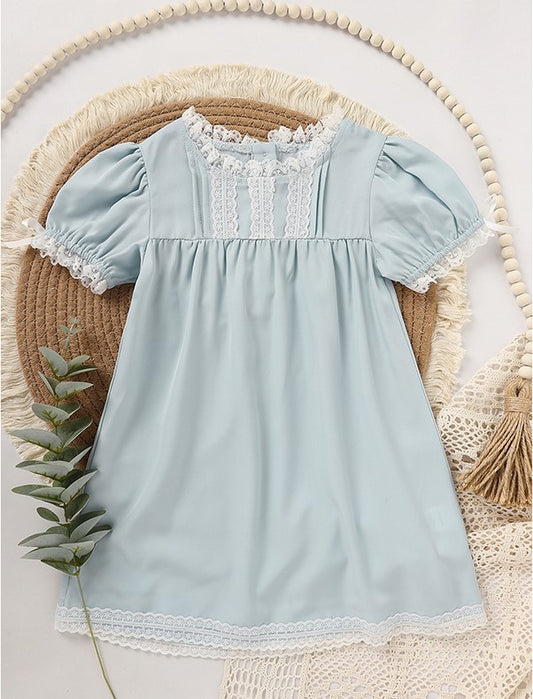 Toddler Girls Dress, Summer Lace Trim Puff Short Sleeves Crew Neck Princess Party Dress