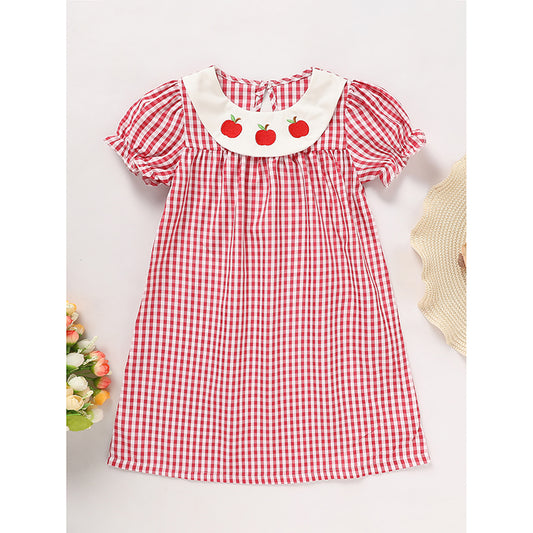 Little Scholar Toddler Dress — Smocked Collar & Puff Sleeves, Plaid Print