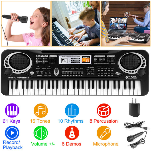61-Key Digital Electronic Keyboard with Microphone